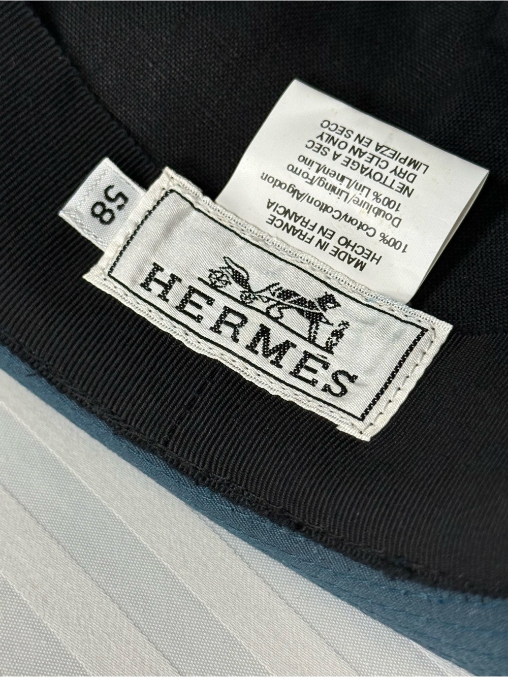 HERMES ‘Edouard’ Cotton Canvas Fedora Hat Made In France Deep Peacock Blue 58cm - Picture 9 of 15